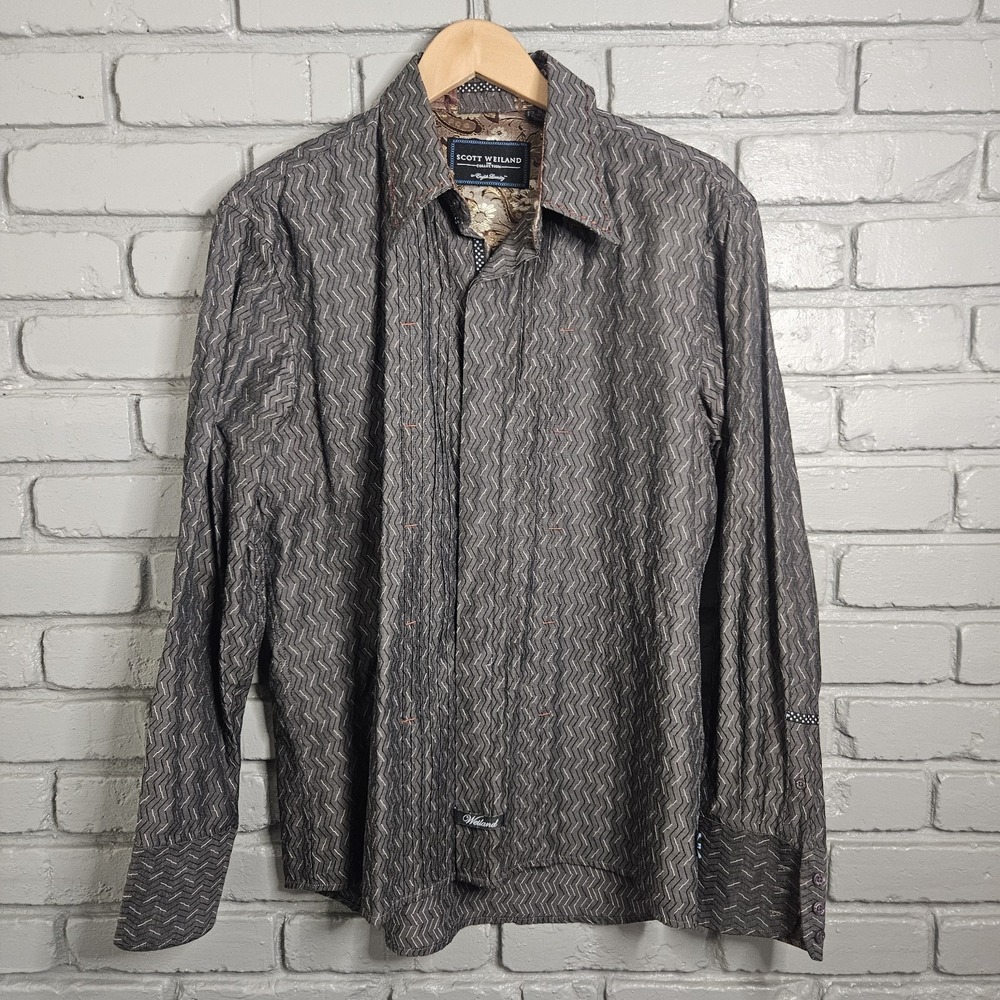 Scott Weiland Mens Shirt XL Brown Contrast Trim Embroidered
